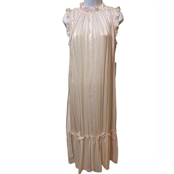 NWT Ethereal Shimmering Champagne Sheer Chiffon Tiered Maxi Dress Cottage Fairy - Picture 6 of 15